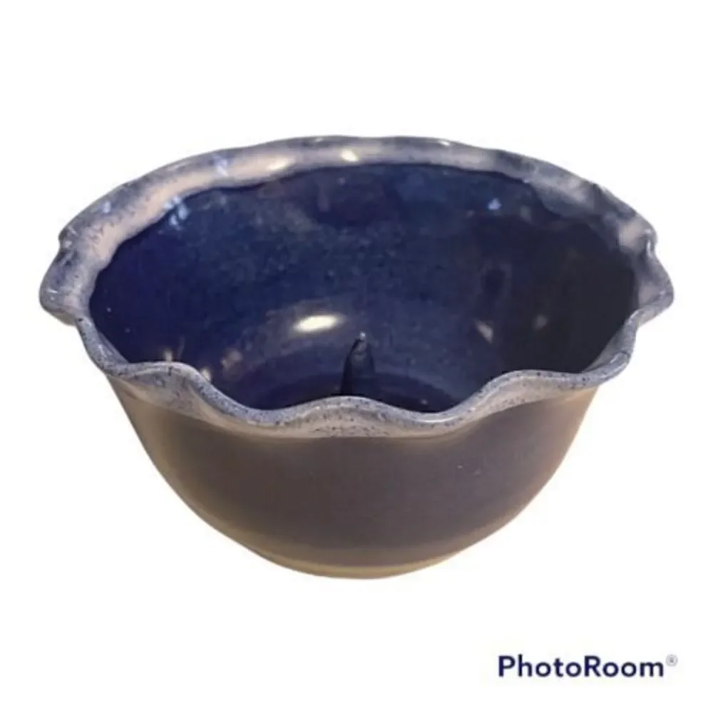 Vintage Blue Ridge Blue Pottery Apple Baker Ring Holder Trinket Dish Bowl Signed